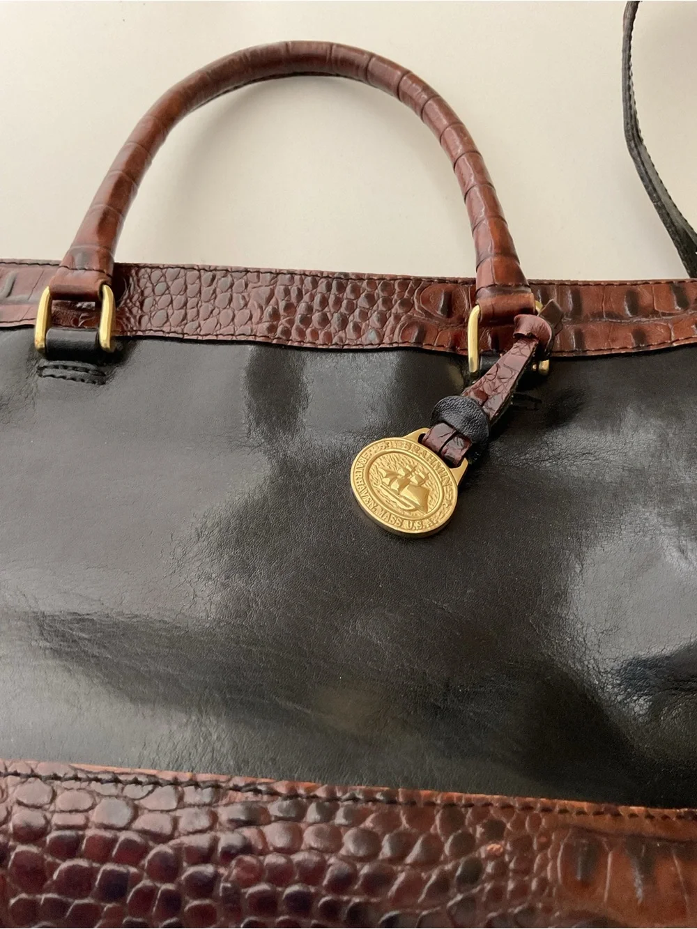 Brahmine leather satchel and brown Croc Embossed leather handbag Repair